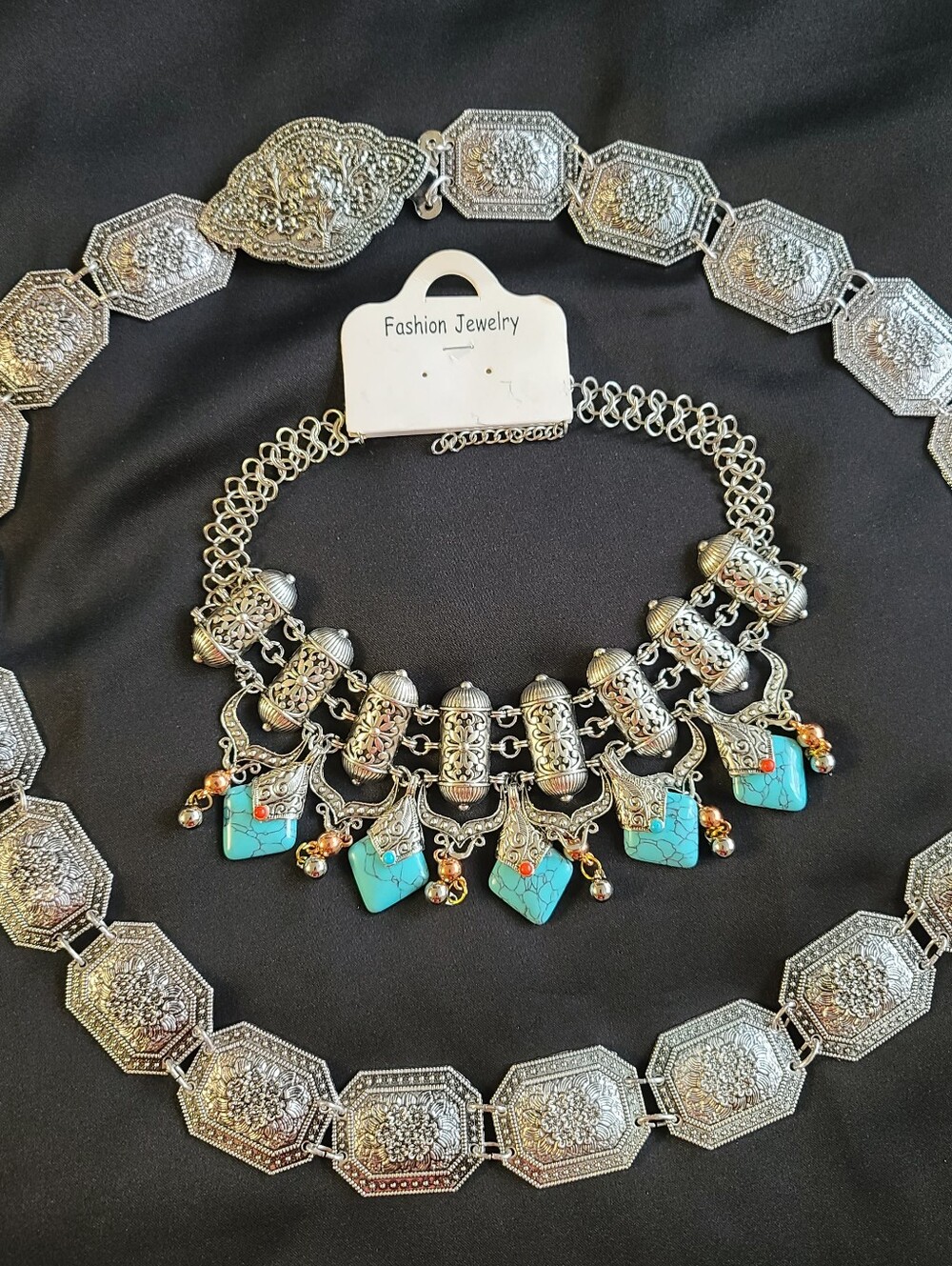 NWT Vintage Jewelry Silver Necklace & Belt